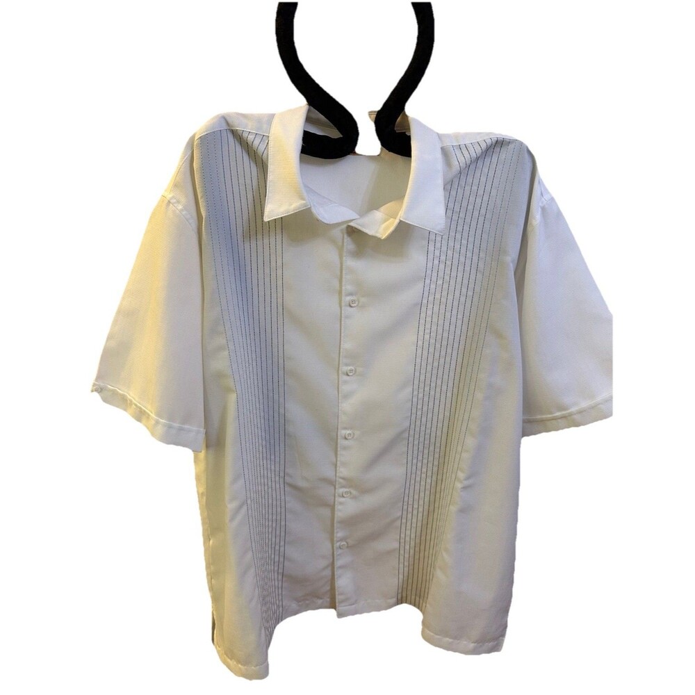 Havenera  Embroidered Stripe Men’s White Shirt Size XXL Short Sleeve, Easy Care